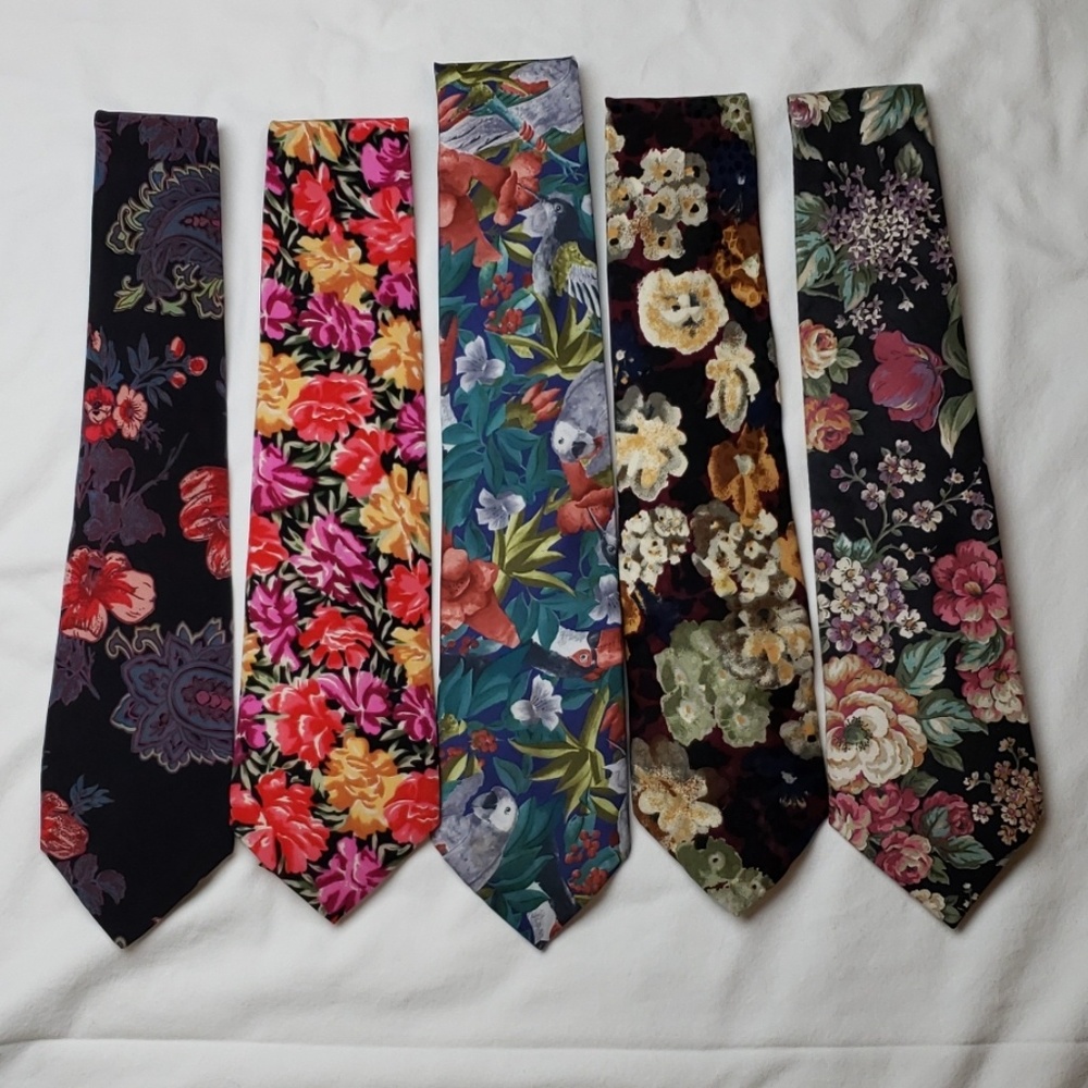 A group of 5 men's floral ties